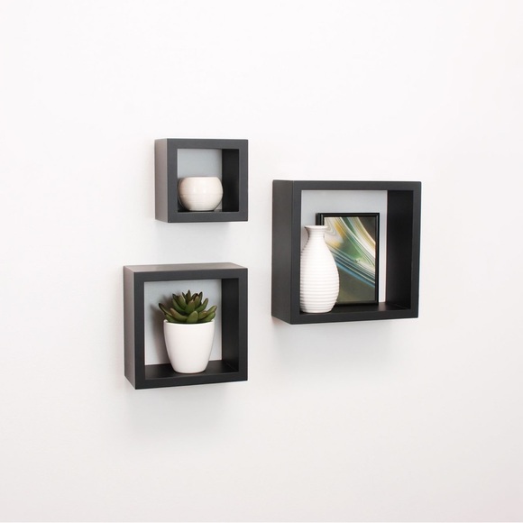 Square Wooden Shelves in Black - Picture 4 of 5